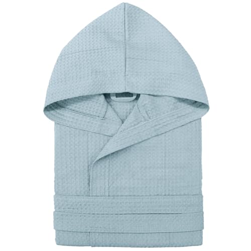 Peignoir unisexe nid d’abeille pour homme et femme en coton, avec capuche, poches et ceinture – Léger, absorbant, respirant – Idéal pour la maison, le spa, la piscine, la salle de sport et les voyages