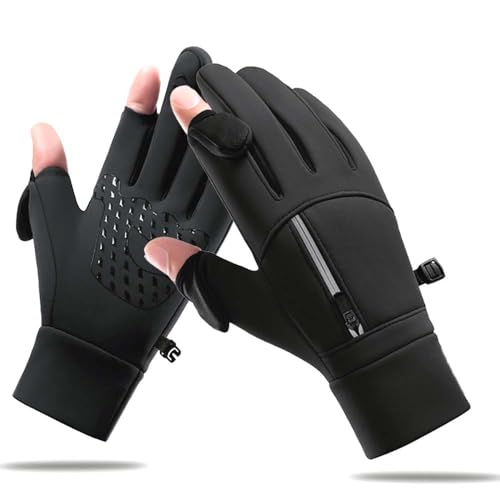 Joa Gants de cyclisme chauds - Design à rabat - Gants de ski imperméables pour écran tactile - Coupe-vent - Respirants - Gants de course pour l'hiver - Sports de plein air - Pêche