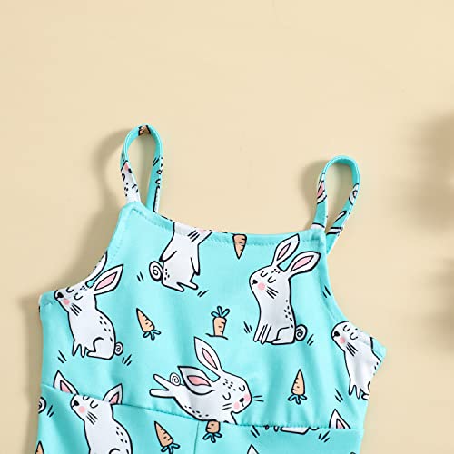 Ritatte Easter Outfits For Toddler Girls Bell Bottom One Piece Romper Baby Cute Bunny Floral Print Strap Onesies Jumpsuit(Sky Blue, 12-18M(90)) #TOP3