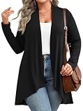 Anymiss Womens Plus Size Lightweight Cardigans 2026 Long Sleeve Jacket Open Front Kimono Black 3XL