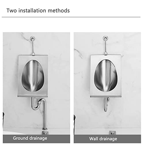 SSRURYWZ 304 Stainless Steel urinals, Induction Wall-Mounted Drainage Public Toilet urinals, Square Wall-Mounted Men's urinals, Bathroom Accessories for Homes, Hotels, Schools (Floor Drainage Set H)