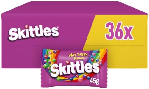 Skittles Wild Berry Vegan Chewy Sweets Bags Bulk Multipack Box, 36x45g