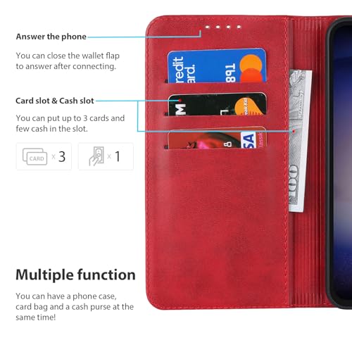 ?????? for Samsung Galaxy S23 FE Case Wallet with Card Holder,for Samsung Galaxy S23 FE phone Case for women,for Galaxy S23 FE flip cell phone cover with Credit card holders-Red