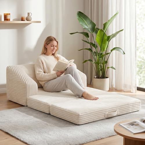 AOLVDOW Convertible Folding Sofa Bed, 2-in-1 Single Boneless Sofa with Soft Corduroy & Ultra-Thick Backrest, Foldable Boneless Chair Lounger Sleeper Sofa for Small Apartment, Living Room, Home Office by AOLVDOW - Image 4
