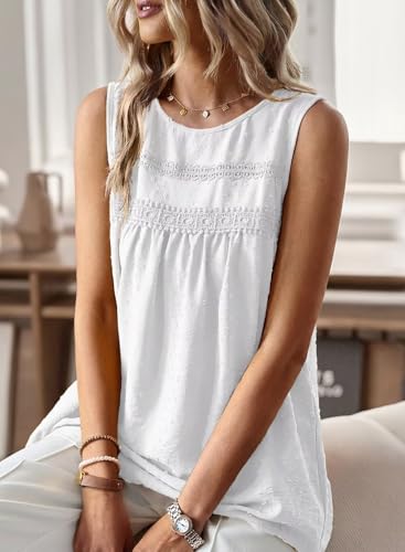 Image of Falechay Womens Summer Tops Boho Shirts Crewneck Sleeveless Tank Tops Flowy Lace Hem Casual Blouses Clothing Trendy 2026