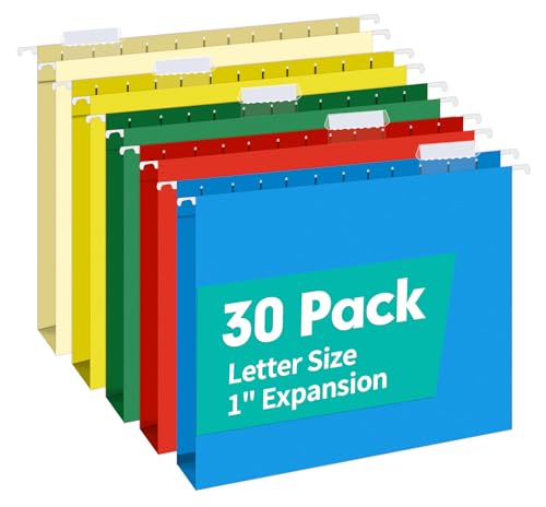 HERKKA Pastas suspensas de capacidade extra, pacote de 30 pastas pendentes reforçadas tamanho carta com expansão resistente de 1 polegada, projetadas para arquivos volumosos, gráficos médicos