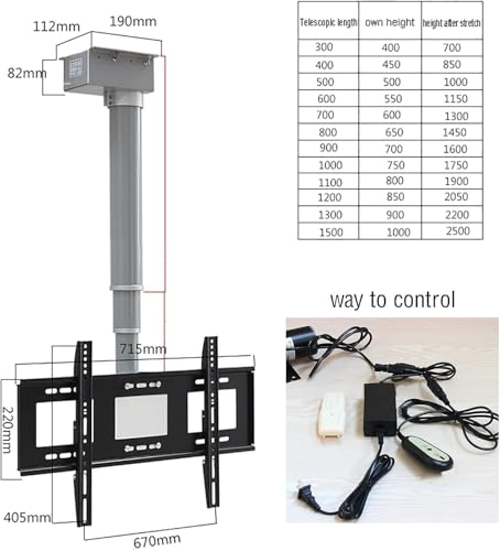 Support TV de plafond motorisé électrique réglable et télescopique compact