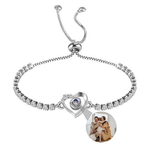 Zopmopae Bracciale personalizzato con immagine all'interno, bracciale personalizzato con proiezione di foto, bracciale con immagine del cuore personalizzato, bracciale commemorativo con foto