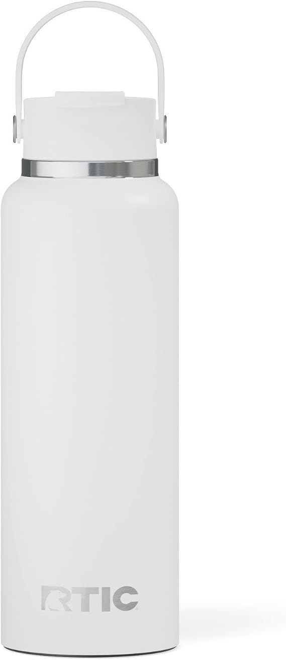 RTIC 40oz Outback Water Bottle, Ceramic Lined, Insulated, Stainless Steel, Double Wall Vacuum-Insulation, Leak-Proof Lid, BPA-Free Water Flask Hiking, Running, Sports, Outdoor, White