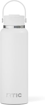 RTIC 40oz Outback Water Bottle, Ceramic Lined, Insulated, Stainless Steel, Double Wall Vacuum-Insulation, Leak-Proof Lid, BPA-Free Water Flask Hiking, Running, Sports, Outdoor, White
