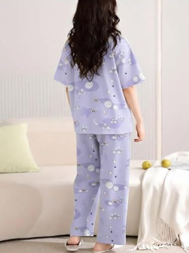 Image of Women's Korean Style Night Suit Set | Cotton Half Sleeve Top & Pyjama Set | Round Neck Printed Nightsuit | Comfortable Nightwear & Loungewear for Women | Sleepwear Pjs Lounge Set |Co-ords Outfit