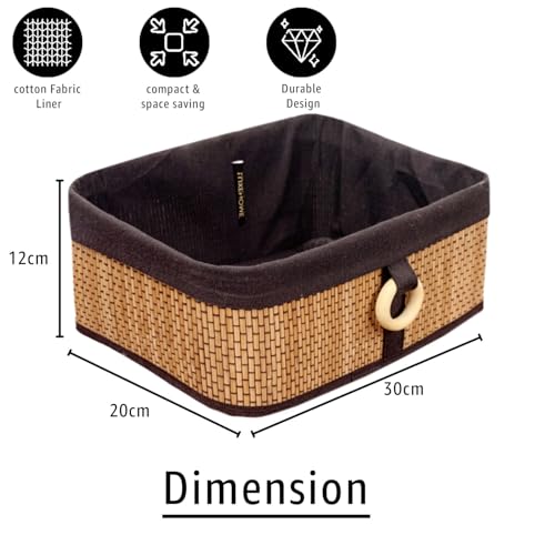 Image of LUXE HOME INTERNATIONAL Storage Basket Brick Bamboo Box Eco-Friendly, Foldable & Lightweight Organizer (Beige, 30x20x12 cm, Pack of 2)