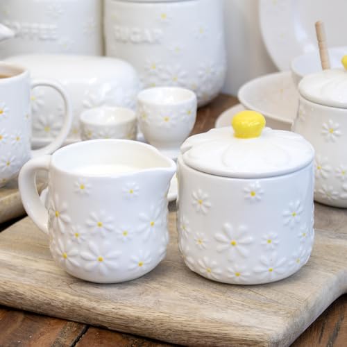 Darthome White Daisy Ceramic Milk Jug & Sugar Bowl Set for Afternoon Tea – Charming Floral Cream Pourer Serving Pots - Image 2