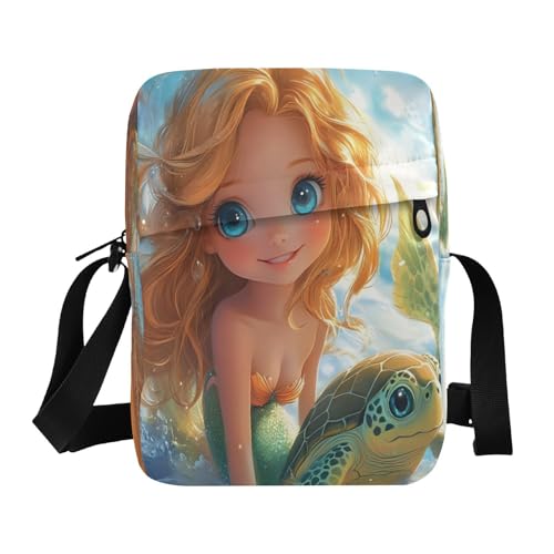 Crossbody Bag Mermaid Princess Turtle Messenger Bag for Women Men Purse Shoulder Bag Satchel Bag with Adjustable Strap 214B8800