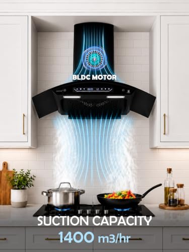 Image of RUWA RAVE 90cm BLDC Motor Kitchen Chimney | 1400 m3 /hr Suction | Filterless Auto Clean | Gesture & Touch Control | Heat Auto Clean Technology | Black