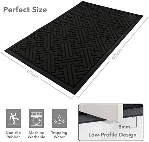 Fasiner Dirt Trapper Door Mat 60 x 90 cm, Black Heavy Duty Rubber Door Mats Outdoor & Indoor, Washable Barrier Non-Slip Outdoor Mats for Front Door, Outside, Entryway, Inside, Patio, Entrance(Maze)