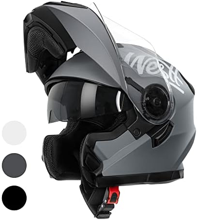 Westt Dirtbike Helmets for Adults - Motorcycle Half Helmets for Men Chin Liftable - Motorcycle ATV Helmets Dual Visor DOT Approved(XL/Gray Torque X)