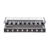 Commercial Barbecue Grill, 8 Burner Gas Countertop Griddle Stainless Steel LPG Gas Grill Patio Garden Barbecue Grill Adjustable Height Gas BBQ Grill with Removable Grill Net for Camping Picnics