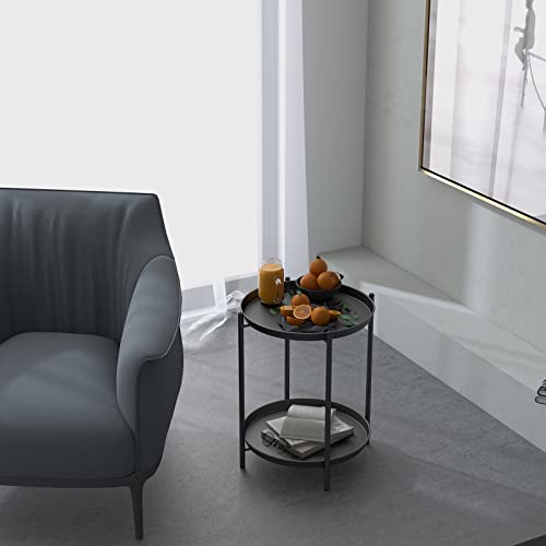 Grand Patio Indoor & Outdoor Folding Side Table, Removable 2-Tier End Table With Steel Frame And Removable Tray For Living Room Bedroom Balcony Garden, Black #TOP2
