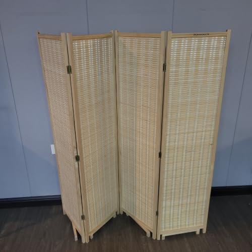 DGEONOGGW Screens [furniture], Natural Wood Frame Woven Rattan Privacy Screen
