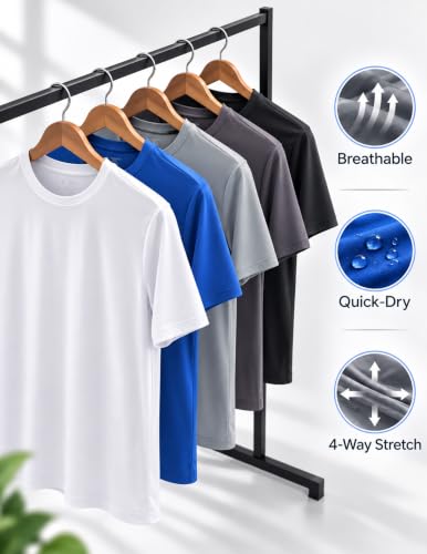 Image of 5 Pack Men's Active Quick Dry Crew Neck T Shirts | Athletic Running Gym Workout Short Sleeve Tee Tops Bulk