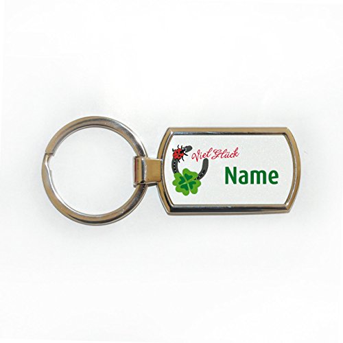 Preisvergleich Produktbild Herz & Heim® Edelstahl Schlüsselanhänger - Viel Glück - mit Namensaufdruck in Geschenkverpackung