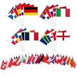 24 Länder Europa Flagge Set, 24 Stück Fähnchen Doppelseitig Handgehaltene Fahnen 14x21cm mit 30cm Stab, Kleinformat Flaggen für EM WM Musikwettbewerbe Fußball Party Deko & Kulturfest