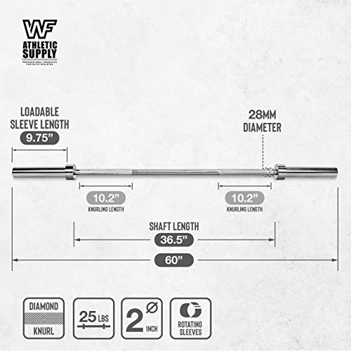WF Athletic Supply 5 FT Olympic Barbell Bar for 2-Inch Weight Plates, 25 lb Barbell, Womens Barbell, Weight Bars for Lifting, 2 Inch Barbell for Strength Training, 5 foot cap barbell, Silver - Thumbnail 2