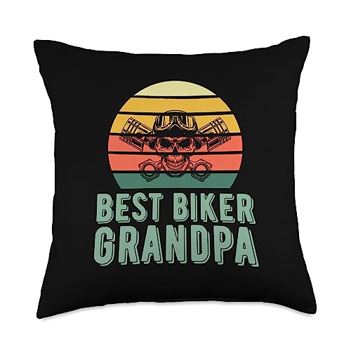 Best Motorcycle Gear and Biker Grandpa Accessories Best Biker Grandpa Vintage Motorcycle Pistons Skull Graphic Throw Pillow, 18x18, Multicolor