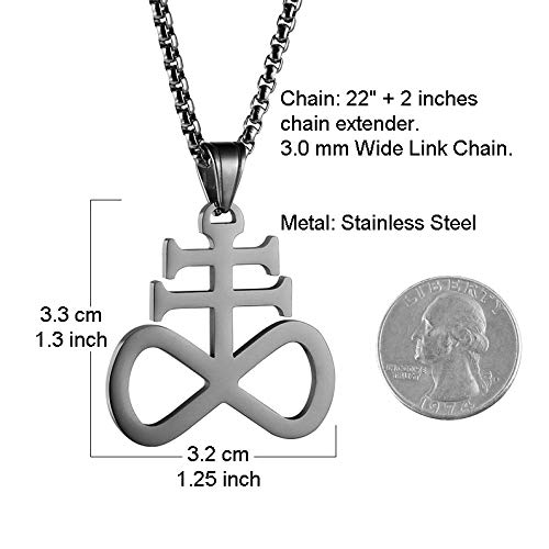 HZMAN Unisex Stainless Steel Church of Satan Satanic Leviathan Cross Pendant Necklace,Religions Jewelry4