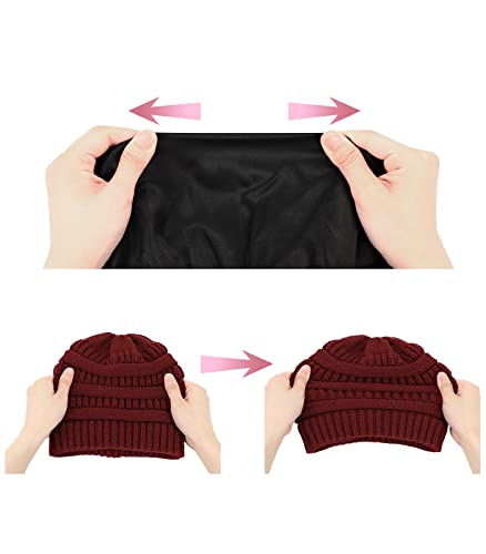 Durio Satin Lined Winter Beanie Hats For Women Soft Warm Womens Beanies For Winter Chunky Winter Hats For Women Black Dotted #TOP2