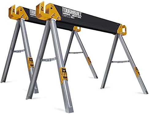 ToughBuilt - Sawhorses with 2x4 Support Arms 1100 LB Capacity - Heavy Duty Construction with Fast Open Legs and Easy Grip Handle - (TB-C500) - 2-Pack