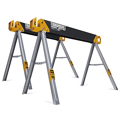 ToughBuilt - Folding Sawhorse, Durable & Adjustable Portable Jobsite Work Support with 2x4 Lumber Compatibility for Construction, 2 Pack (TB-C500-2) by ToughBuilt - Used condition - US$92.75