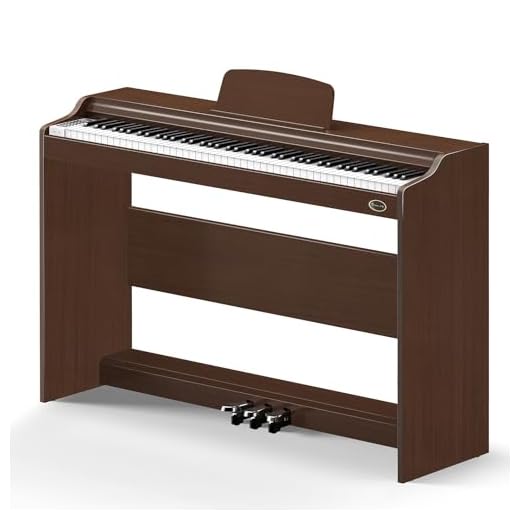 Rosen P35 88-Key Weighted Action Digital Piano with Furniture Stand, Beginner Digital Piano Full Size Weighted Keyboard, 3-Pedal Unit, Brown