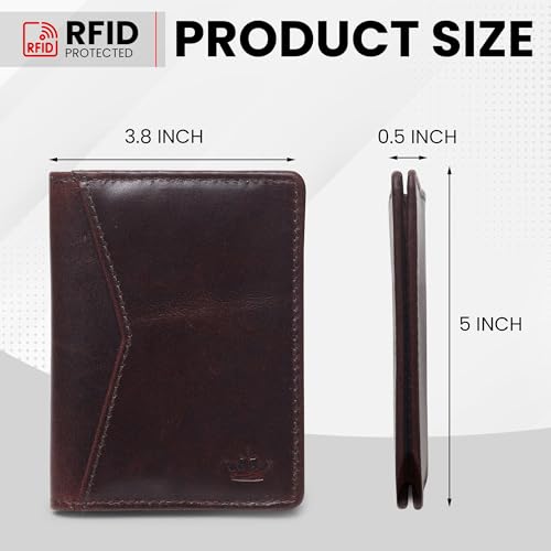 Image of Bifold Minimalist Leather Card Holder Wallet for Men & Women with 7 Card Slots & RFID Blocking