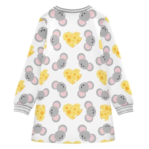 Mouse and Cheese Girls Dresses Long Sleeve Sweatshirt Dress for Girls Winter Toddler Casual A Line Dresses Size 2-8T2