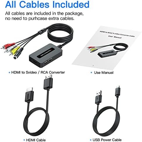 SUNNATCH HDMI to S-Video RCA Converter Cable with S-Video + RCA + HDMI Cables, HDMI Svideo Adapter, HDMI to Composite AV CVBS Converter, HDMI in RCA + S-Video Out Converter