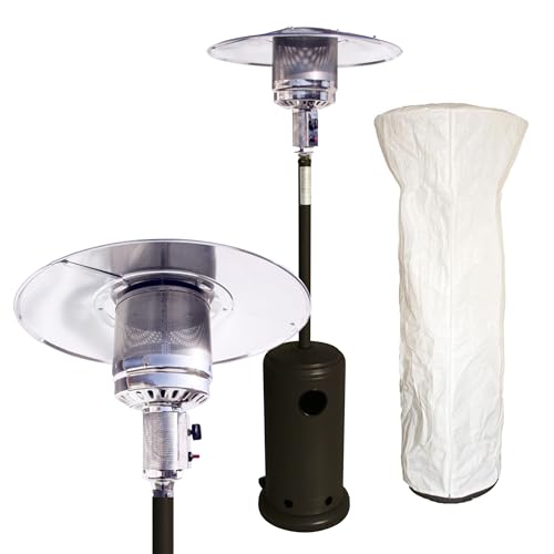 Lemodo Heizpilz 14 kW Gasheizstrahler mit Piezo-Zündung stufenlos regulierbar mit Rollen Umkippsicherung & weißer Abdeckhaube für Terrasse Garten & Balkon für Gasflaschen bis 11 kg schwarz