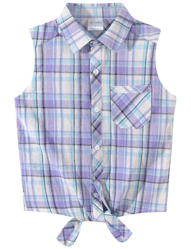 Image of Noomelfish Girls Sleeveless Button Down Shirt Tie Knot Blouse Western Cowgirl Outfit (5-12 Years)