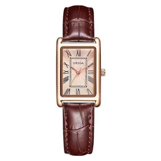 Reloj Mujer Cuero Marrón Elegante Rectangular Reloj de Pulsera Mujer Analógicos Cuarzo Impermeable Reloj Señora Retro Moda Reloj de Vestir, Clásico Regalo para Mujer