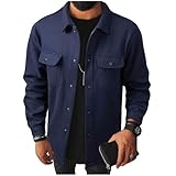 UHouse Surchemise Laine Homme Blouson Mi Saison Décontracté Veste Automne Manteau Court Hiver Blousons Avec Poche Unie Vetement Pour Hommes Bombers de Travail Manteaux Casaul Vêtements Marine XXL