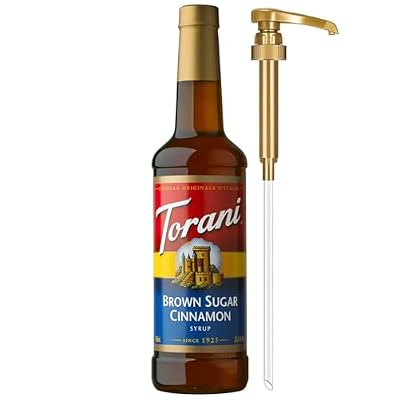 Torani Coffee Syrup, Brown Sugar Cinnamon Flavor, Pump Included, 25.4 Fl Oz | Sweeten & Add Decadent Flavoring to Café-Style Drinks & Desserts | Made with Pure Cane Sugar | Coffee Bar Essentials