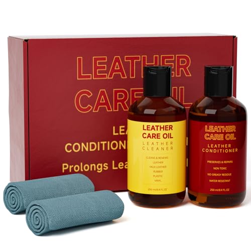 Leather Cleaner and Conditioner, Interior Car Cleaner Conditioner Kit with 2 Cloths for Car Couch Home Furniture Leather Care Repair, Help Prevent Cracking Fading and Restore with a Honey Rich Shine