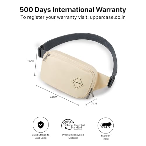 Image of uppercase Cubo Waist Bag for Men & Women- Crossbody Sling Bag for Biking Travel, Outdoor Sports, Camping, Hiking, Cycling | Waist Pouch with Adjustable Strap, Compartment and Zipper Pockets (Beige)