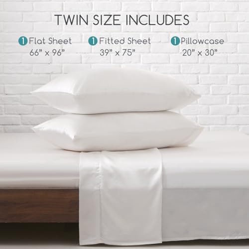 Image of MR&HM Satin Bed Sheets, Twin Size Sheets Set, 3 Pcs Silky Bedding Set with 15 Inches Deep Pocket for Mattress (Twin, Ivory)