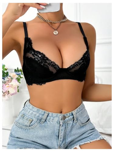 Image of RoseSeek Women's Sheer Lace Underwire Bras Backless Push Up Bra Lingerie