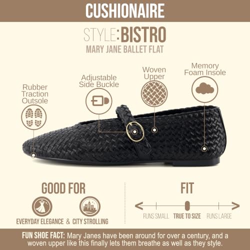 CUSHIONAIRE Bistro Mary Jane Flats for Women, Woven Ballet Flats Shoes with Strap and Memory Foam for All-Day Comfort, Black 11 by CUSHIONAIRE - Used condition - Image 4