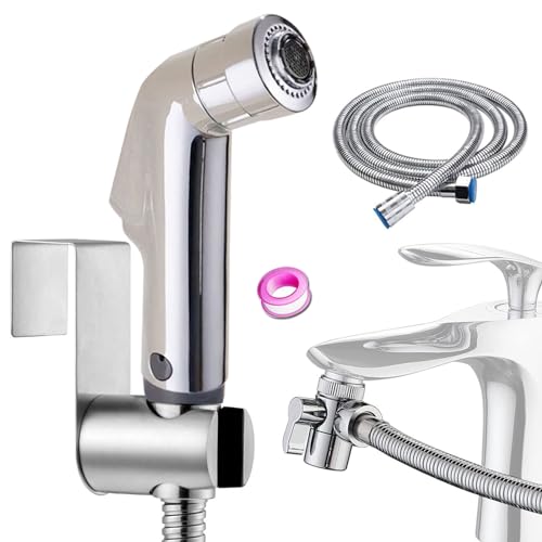 Bidet Portatile Kit Doccetta ，Spruzzatore per WC con doppia modalità, in ABS, con Deviatore 2 Vie, con Tubo 1,5m e Supporto
