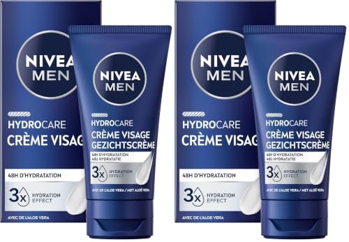 NIVEA MEN Protect & Care Soin Confort Hydratant (1 x 75 ml), Soin visage enrichi en Vitamine B5 et Aloe Vera, Crème Hydratante non grasse pour hommes (Lot de 2)