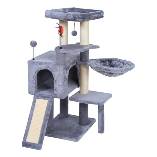 AIWIKIDE 002G Cat Tree has Scratching Toy with a Ball Activity Centre Cat Tower Furniture Jute-Covered Scratching Posts Grey …